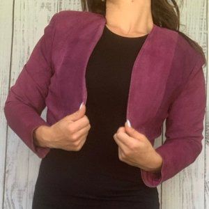 Danier Burgundy-Purple Cropped Suede Blazer Jacket